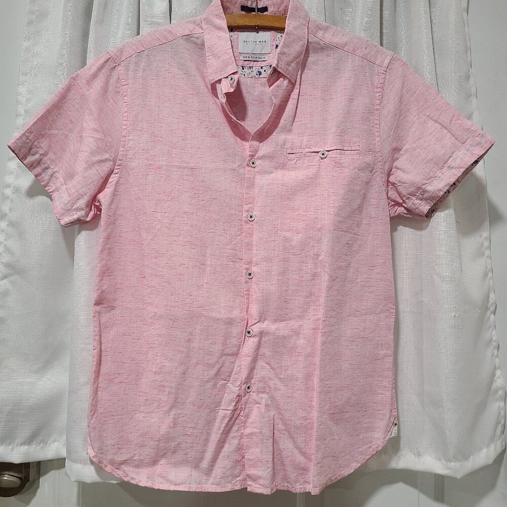 Cactus Man Men's Pink Short Sleeve Button Down Shirt size M